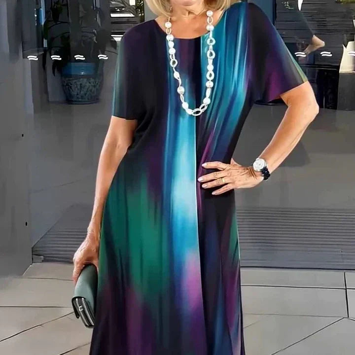 Wren | Damen Midi Kleid Kurzarm Colorblock Rundhals Sommerkleid