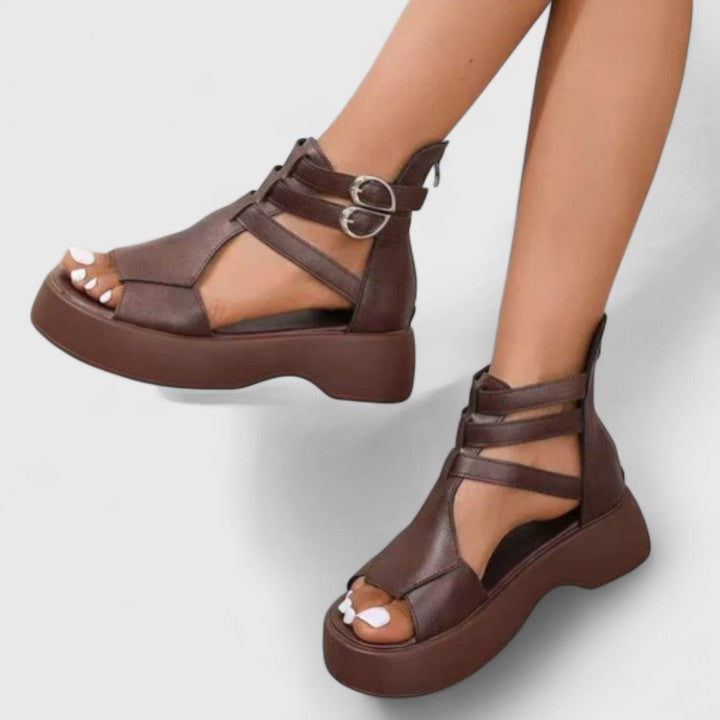 Vera | Damen Plateau Sandalen Klettverschluss Mehrriemen Sportliche Sandalen