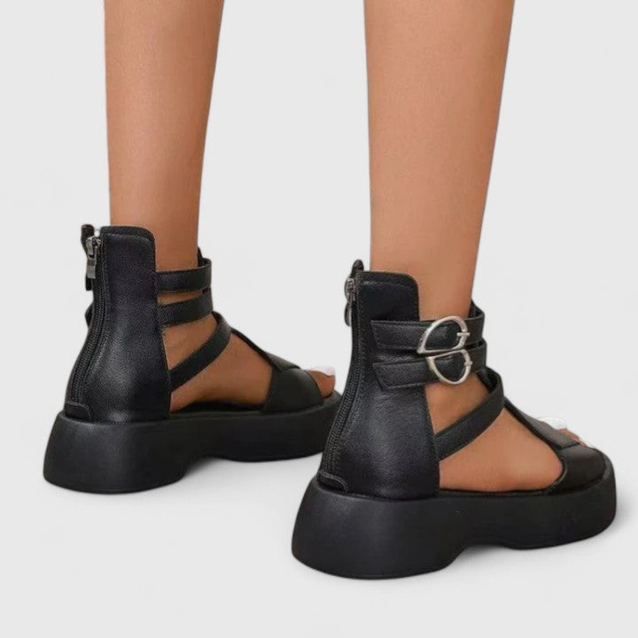 Vera | Damen Plateau Sandalen Klettverschluss Mehrriemen Sportliche Sandalen