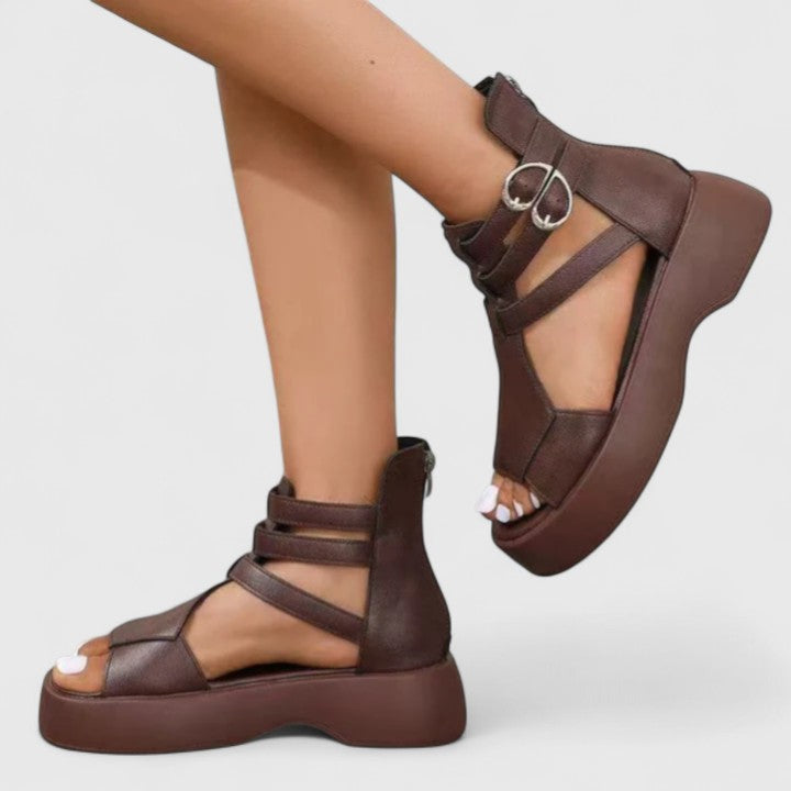 Vera | Damen Plateau Sandalen Klettverschluss Mehrriemen Sportliche Sandalen