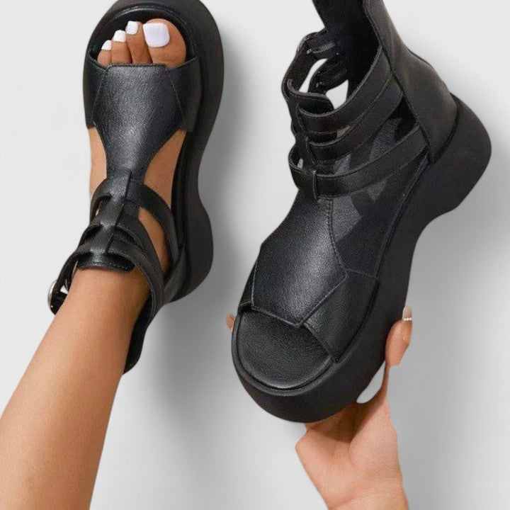 Vera | Damen Plateau Sandalen Klettverschluss Mehrriemen Sportliche Sandalen