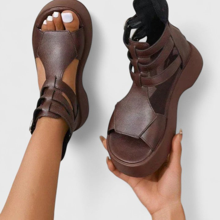 Vera | Damen Plateau Sandalen Klettverschluss Mehrriemen Sportliche Sandalen
