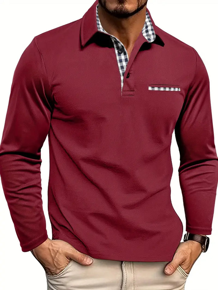 Finn | Herren Langarm Poloshirt Karierter Kragen Regular Fit