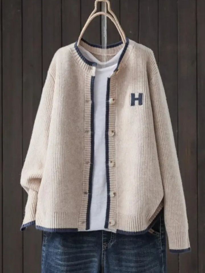 Sundra | Damen Oversized Strickjacke mit H-Logo - Cream - Image 1