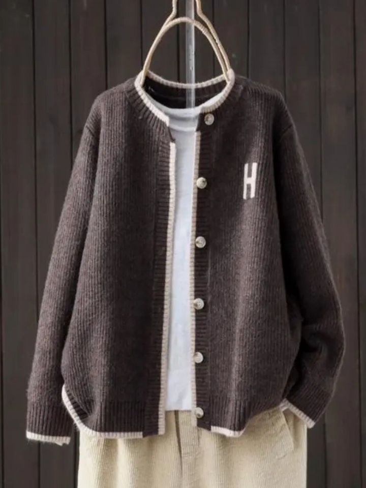 Sundra | Damen Oversized Strickjacke mit H-Logo - Cream - Image 3