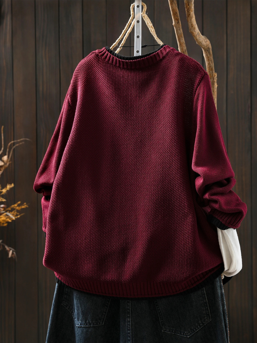 Svanheidra | Damen Oversized Strickjacke mit Knöpfen - Burgundy - Image 2