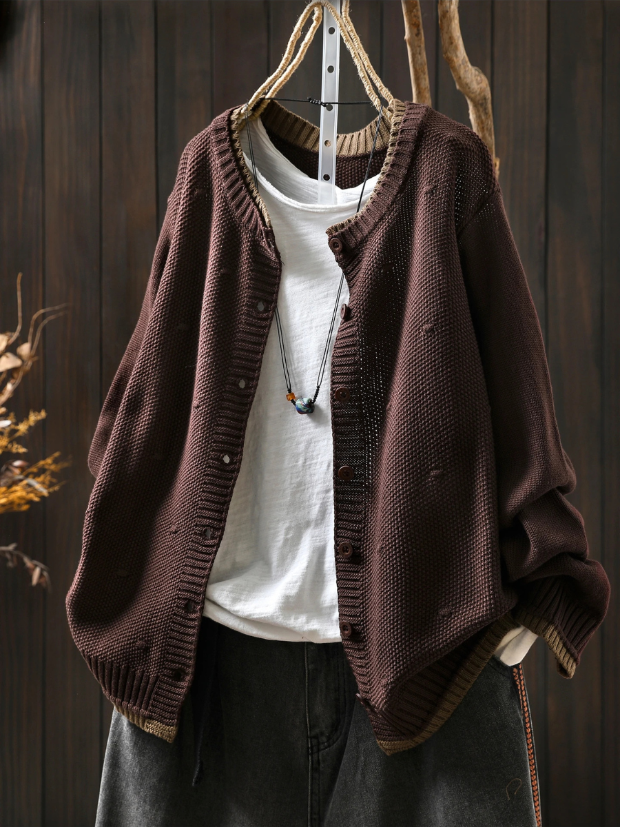 Svanheidra | Damen Oversized Strickjacke mit Knöpfen - Burgundy - Image 5