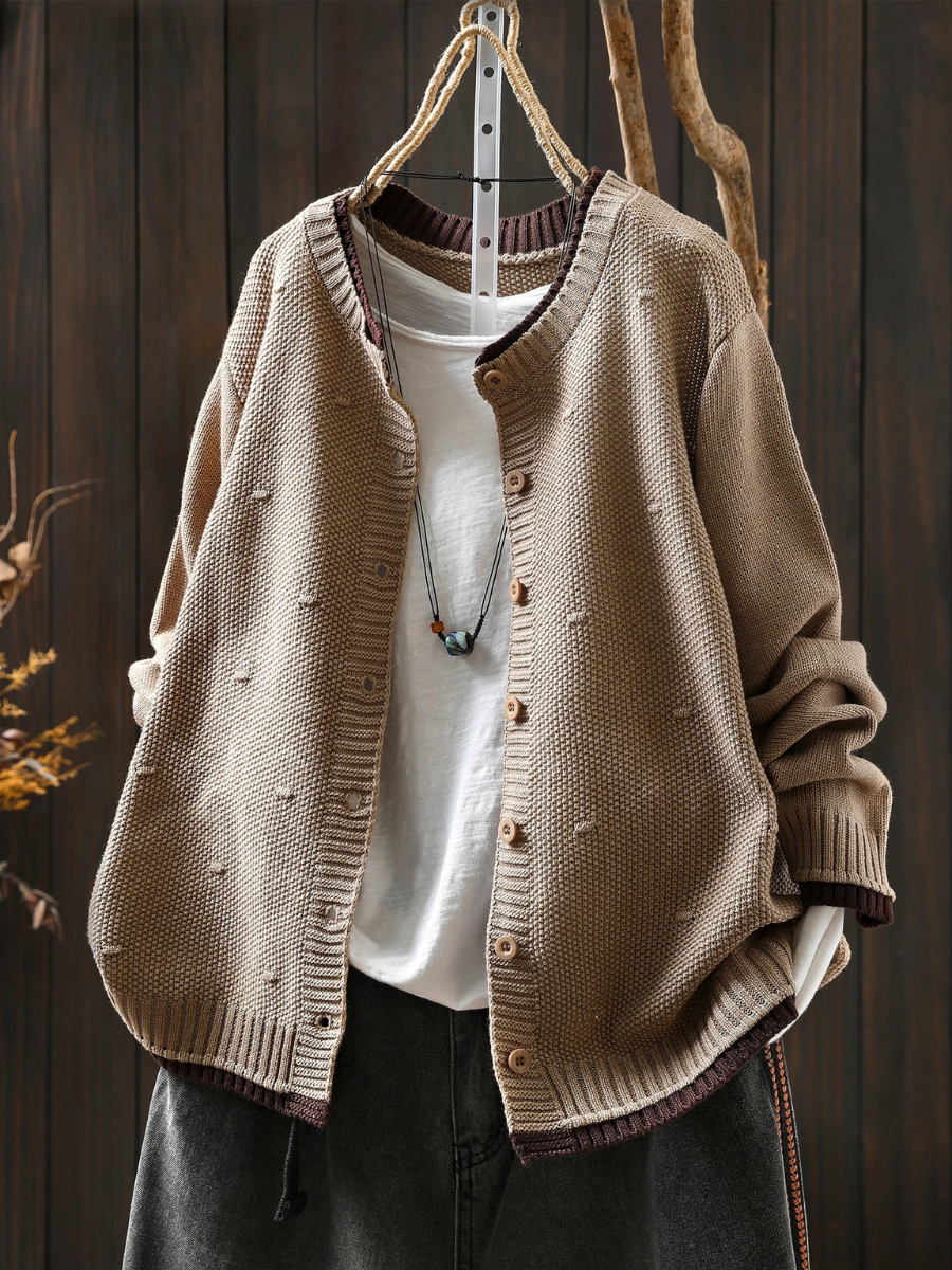 Svanheidra | Damen Oversized Strickjacke mit Knöpfen - Burgundy - Image 8