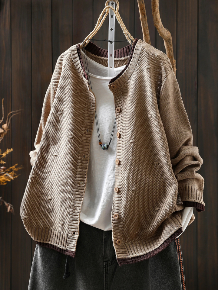 Svanheidra | Damen Oversized Strickjacke mit Knöpfen - Burgundy - Image 8