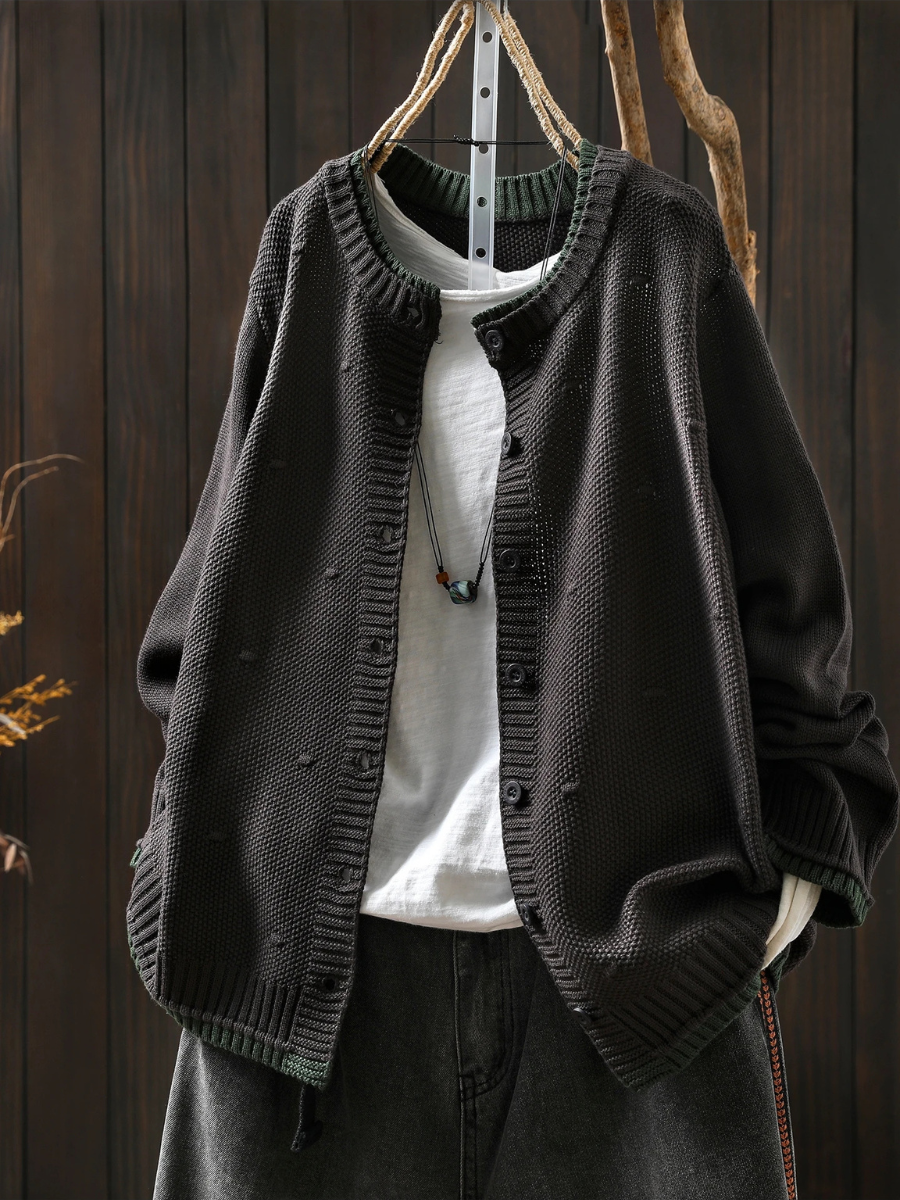Svanheidra | Damen Oversized Strickjacke mit Knöpfen - Burgundy - Image 9