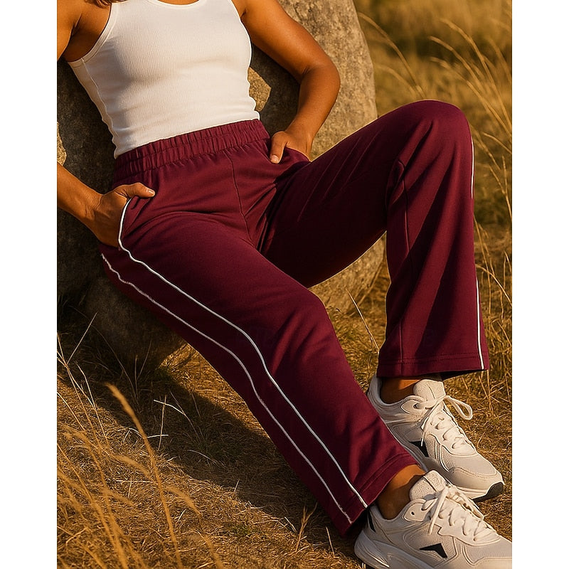 Svanhild | Damen Jogginghose Straight Leg mit Seitenstreifen - Burgundy - Image 3