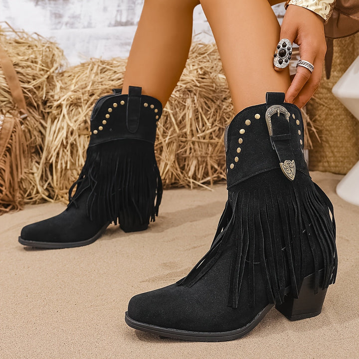 Svanhild | Damen Western Cowboy Stiefel mit Fransen - Camel - Image 8
