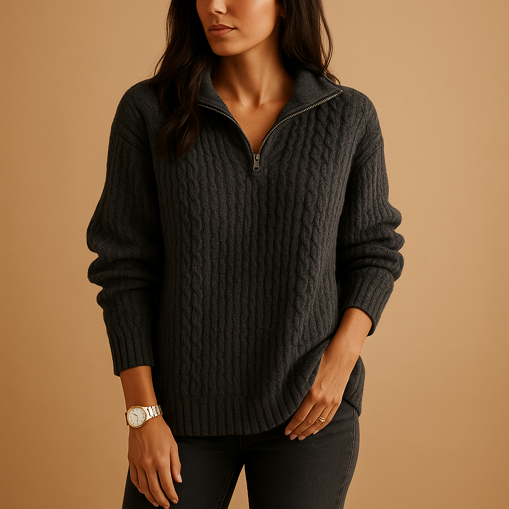 Svanhilde | Damen Halbzip-Strickpullover - Camel - Image 3