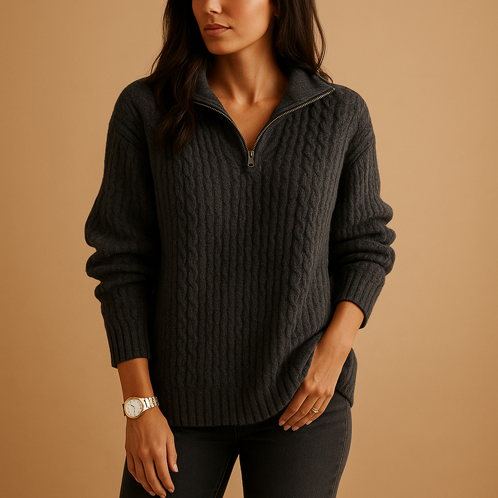 Svanhilde | Damen Halbzip-Strickpullover - Camel - Image 3
