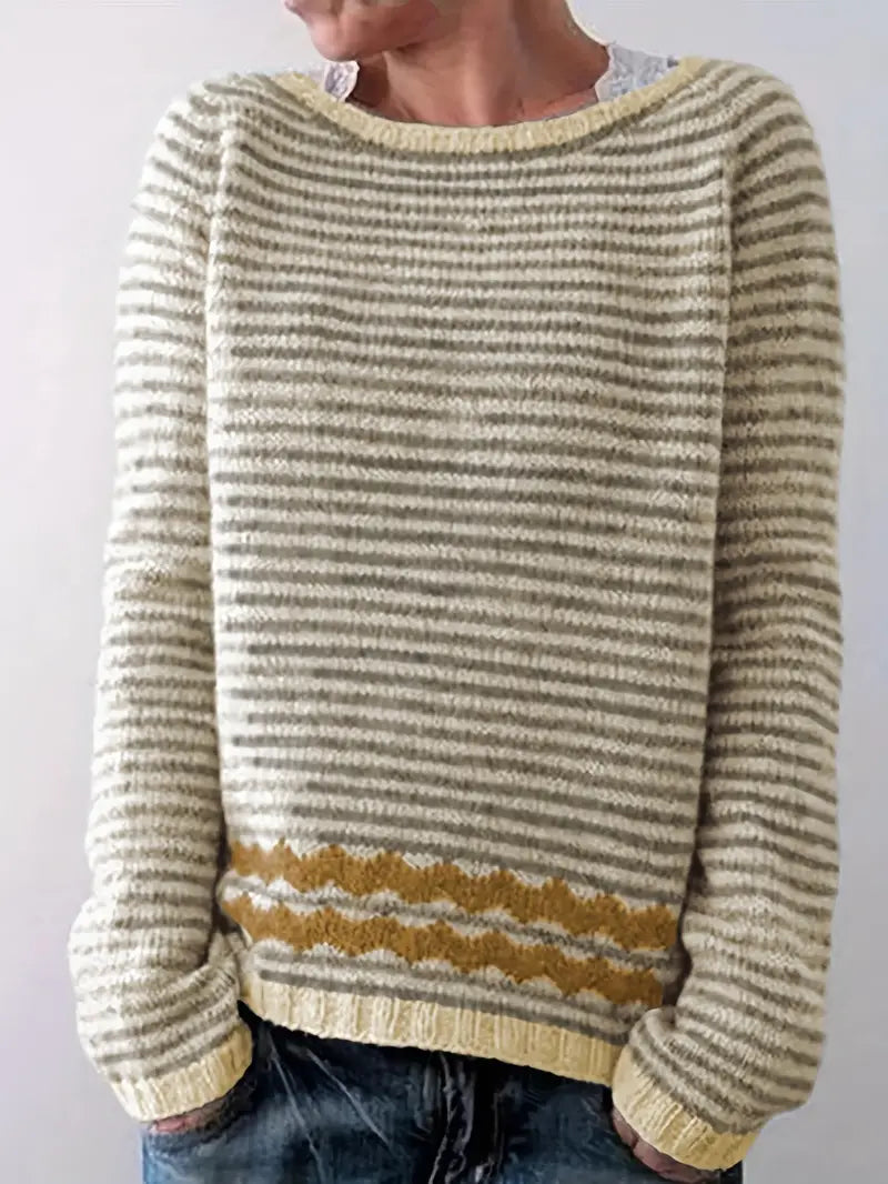 Svanhildr | Damen Strickpullover Streifen Rundhals - Light Pink - Image 3