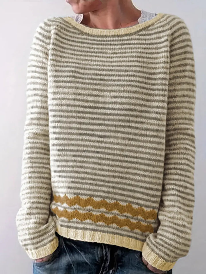 Svanhildr | Damen Strickpullover Streifen Rundhals - Light Pink - Image 3