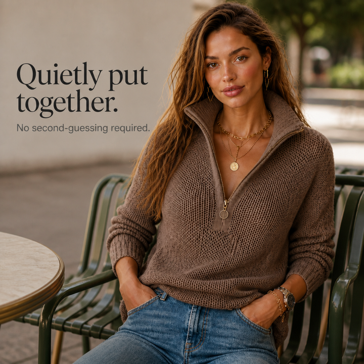 Svanhora | Damen Strickpullover mit Reißverschluss - Taupe - Image 9