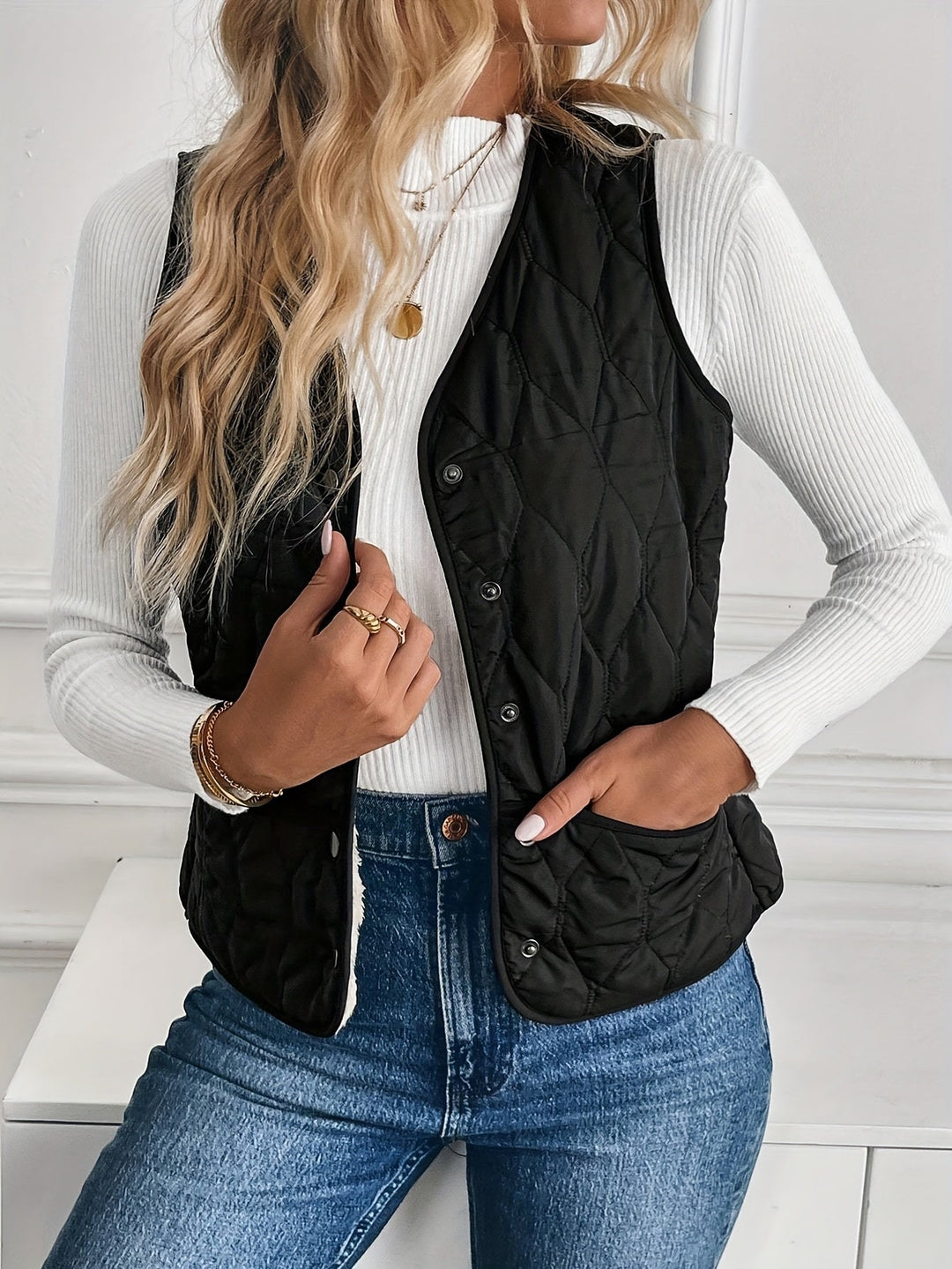 Svanhora | Damen Wattierte Steppweste Wendejacke - Black - Image 5