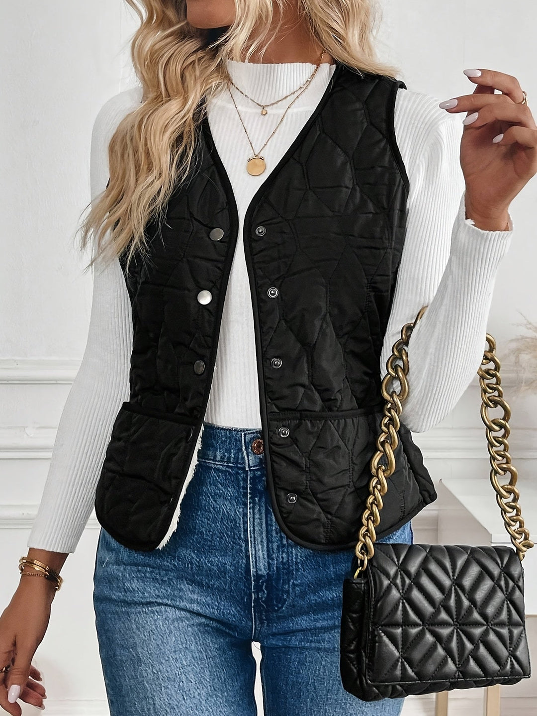 Svanhora | Damen Wattierte Steppweste Wendejacke - Black - Image 7