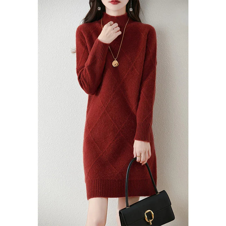 Svantje | Damen Strickkleid Winterkleid Rollkragen - Red - Image 1