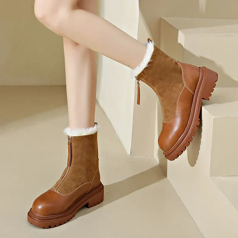 Svea | Damen Winterstiefel mit Fellrand und Profilsohle - Brown - Image 1