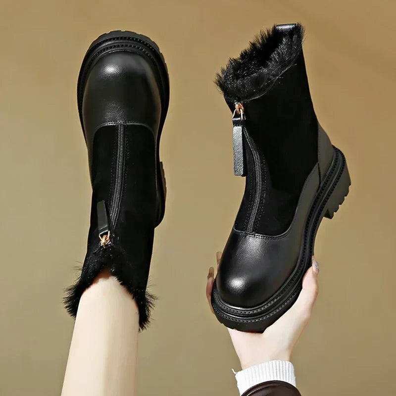 Svea | Damen Winterstiefel mit Fellrand und Profilsohle - Brown - Image 11