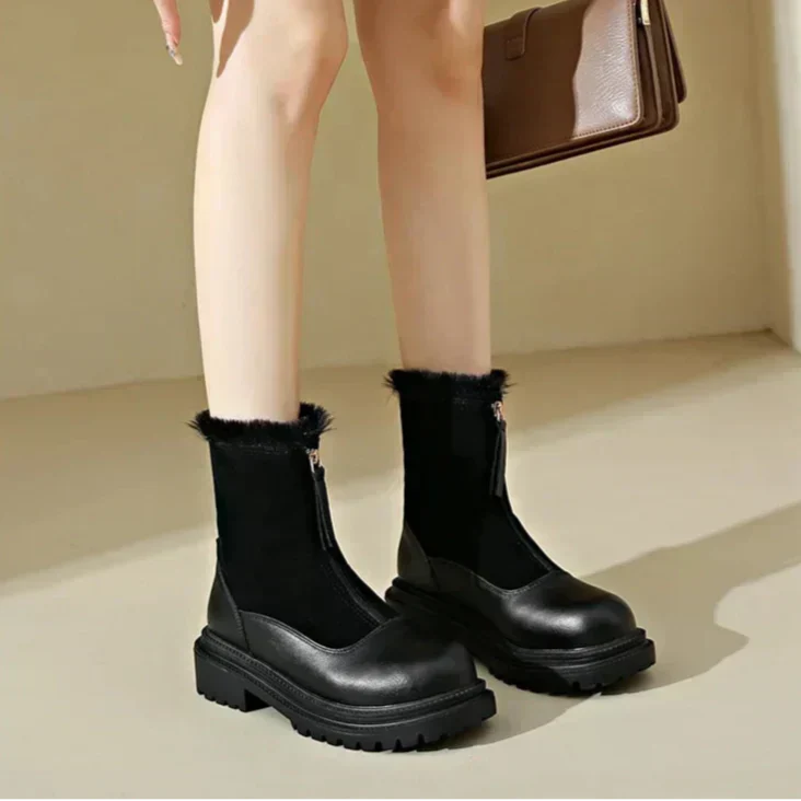 Svea | Damen Winterstiefel mit Fellrand und Profilsohle - Brown - Image 12