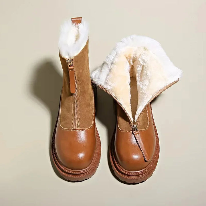 Svea | Damen Winterstiefel mit Fellrand und Profilsohle - Brown - Image 3