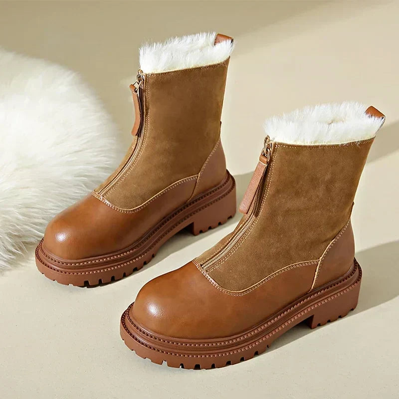 Svea | Damen Winterstiefel mit Fellrand und Profilsohle - Brown - Image 4