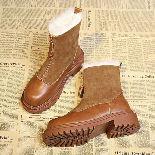 Svea | Damen Winterstiefel mit Fellrand und Profilsohle - Brown - Image 5