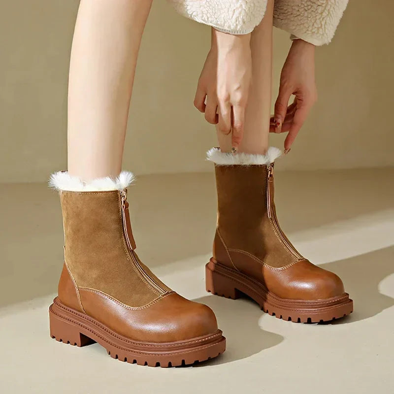 Svea | Damen Winterstiefel mit Fellrand und Profilsohle - Brown - Image 6