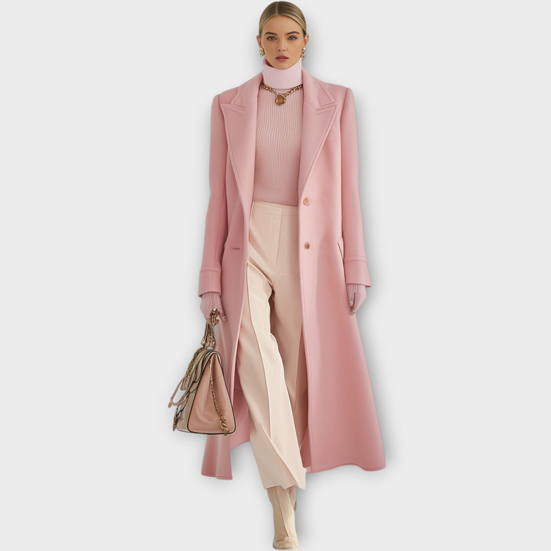 Sveldra | Damen Langer Mantel Rosa Tailliert - Pink - Image 1