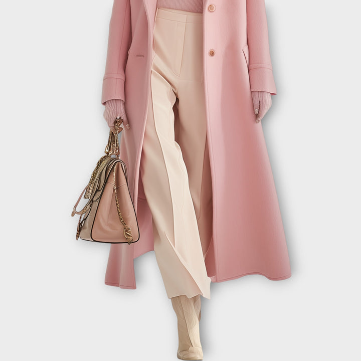 Sveldra | Damen Langer Mantel Rosa Tailliert - Pink - Image 2