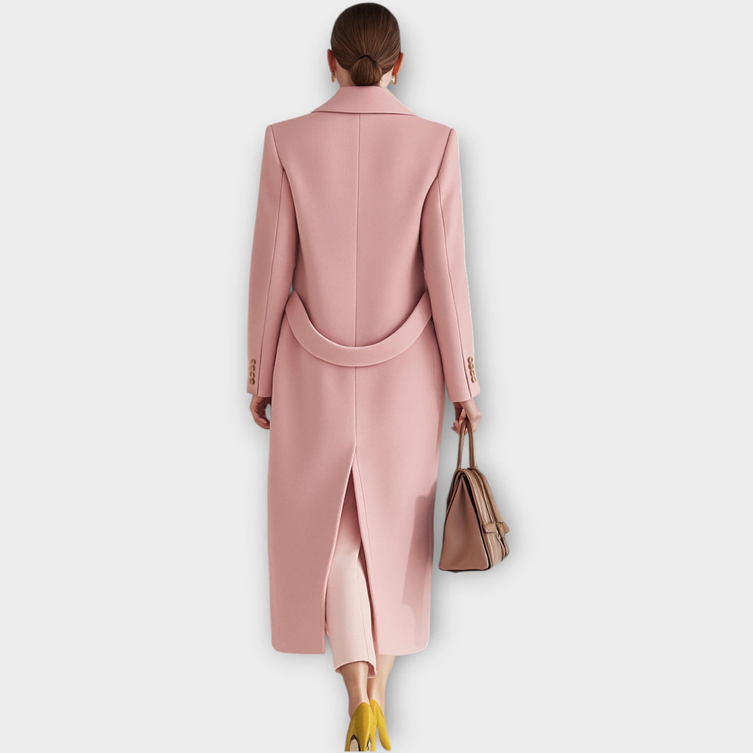 Sveldra | Damen Langer Mantel Rosa Tailliert - Pink - Image 3
