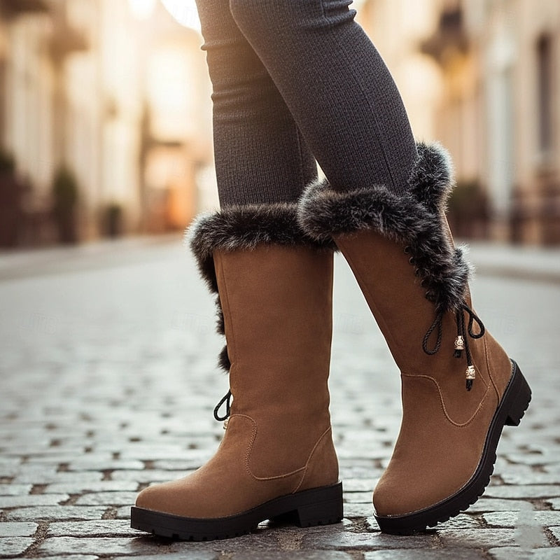 Sveldra | Damen Wasserdichte Winterstiefel Kniehoch - Camel - Image 1