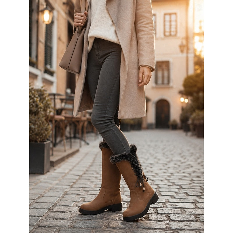 Sveldra | Damen Wasserdichte Winterstiefel Kniehoch - Camel - Image 12