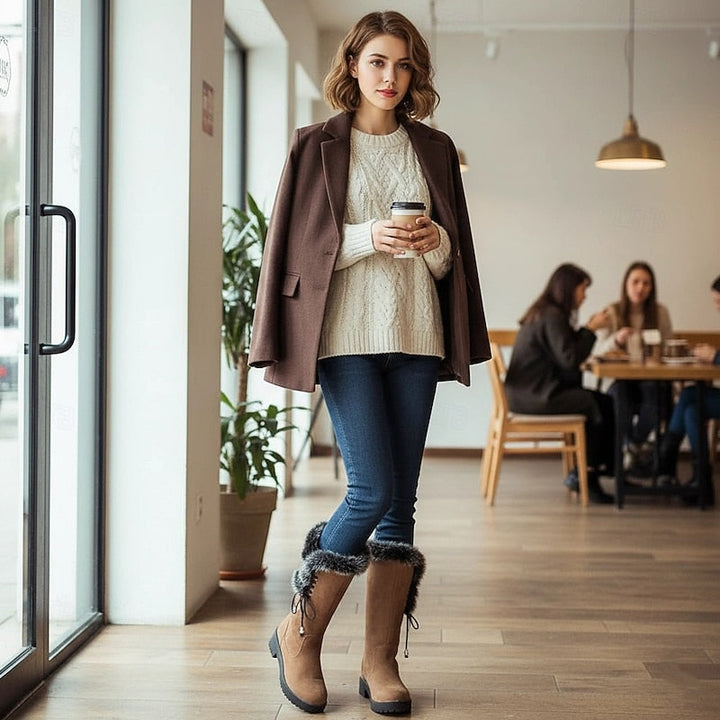Sveldra | Damen Wasserdichte Winterstiefel Kniehoch - Camel - Image 5