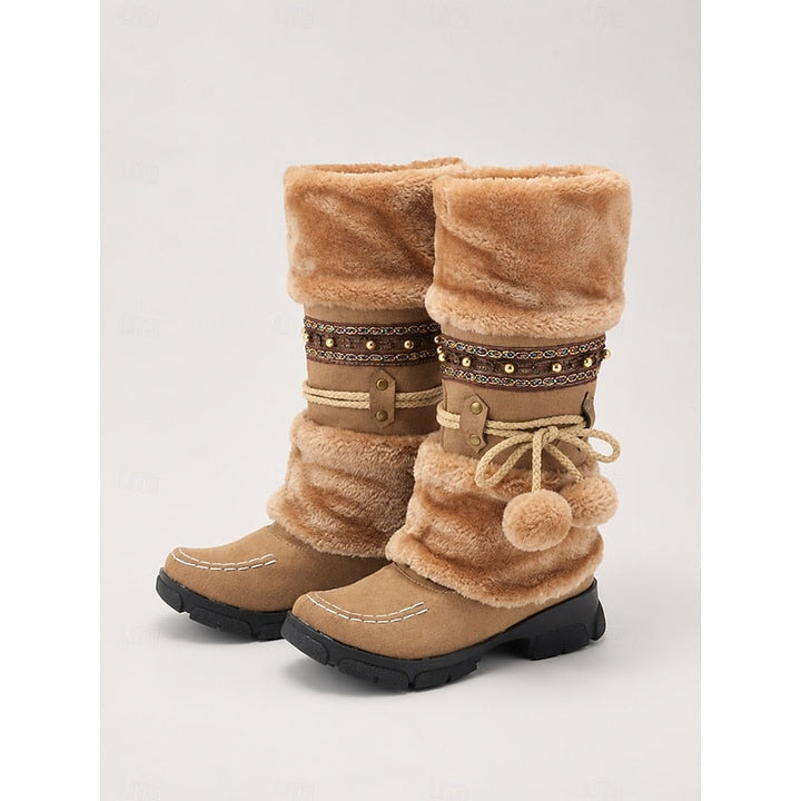 Svelduna | Damen Winterstiefel Warm Gefüttert Felloptik - Camel - Image 1