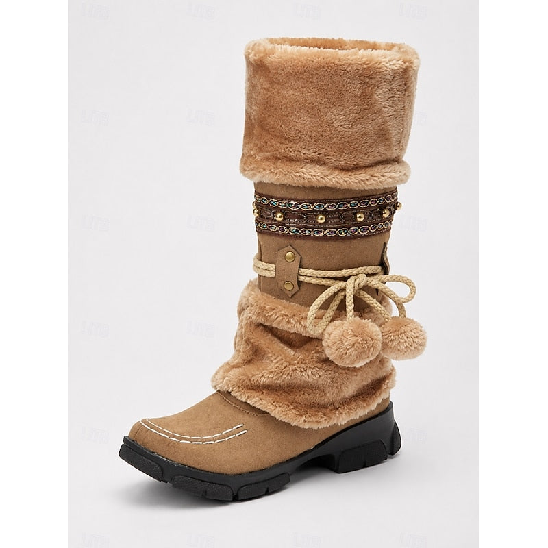 Svelduna | Damen Winterstiefel Warm Gefüttert Felloptik - Camel - Image 4