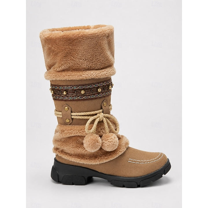 Svelduna | Damen Winterstiefel Warm Gefüttert Felloptik - Camel - Image 5