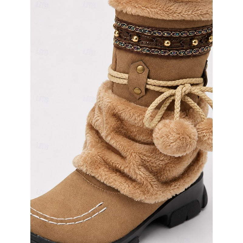 Svelduna | Damen Winterstiefel Warm Gefüttert Felloptik - Camel - Image 6