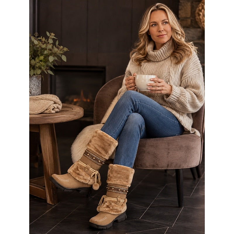 Svelduna | Damen Winterstiefel Warm Gefüttert Felloptik - Camel - Image 7