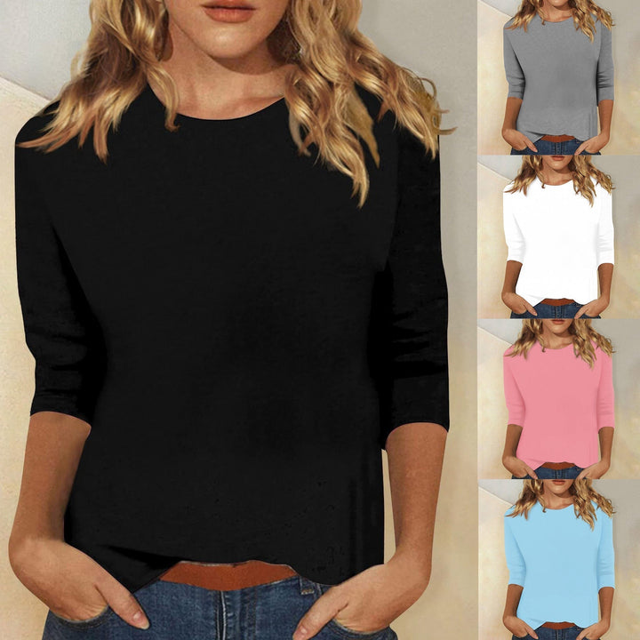 Svenja | Damen 3/4-Arm-Shirt Rundhals Basic Oberteil - Image 1