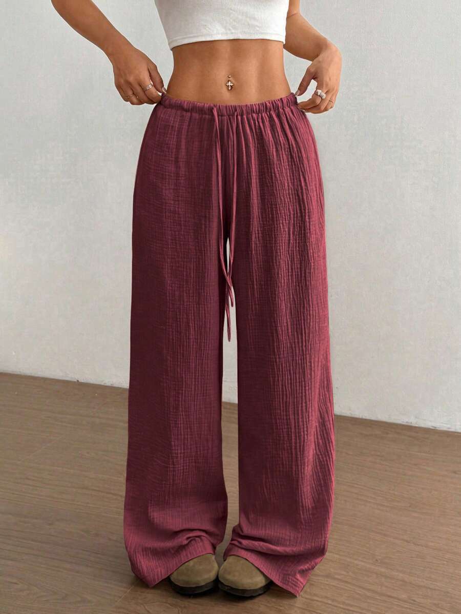 Svenja | Damen Weite Hose Elastischer Bund Kordelzug - Light Pink - Image 2