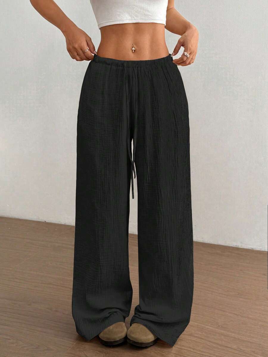 Svenja | Damen Weite Hose Elastischer Bund Kordelzug - Light Pink - Image 4