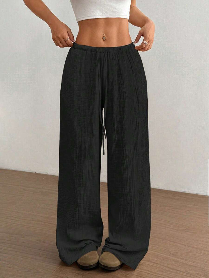 Svenja | Damen Weite Hose Elastischer Bund Kordelzug - Light Pink - Image 4