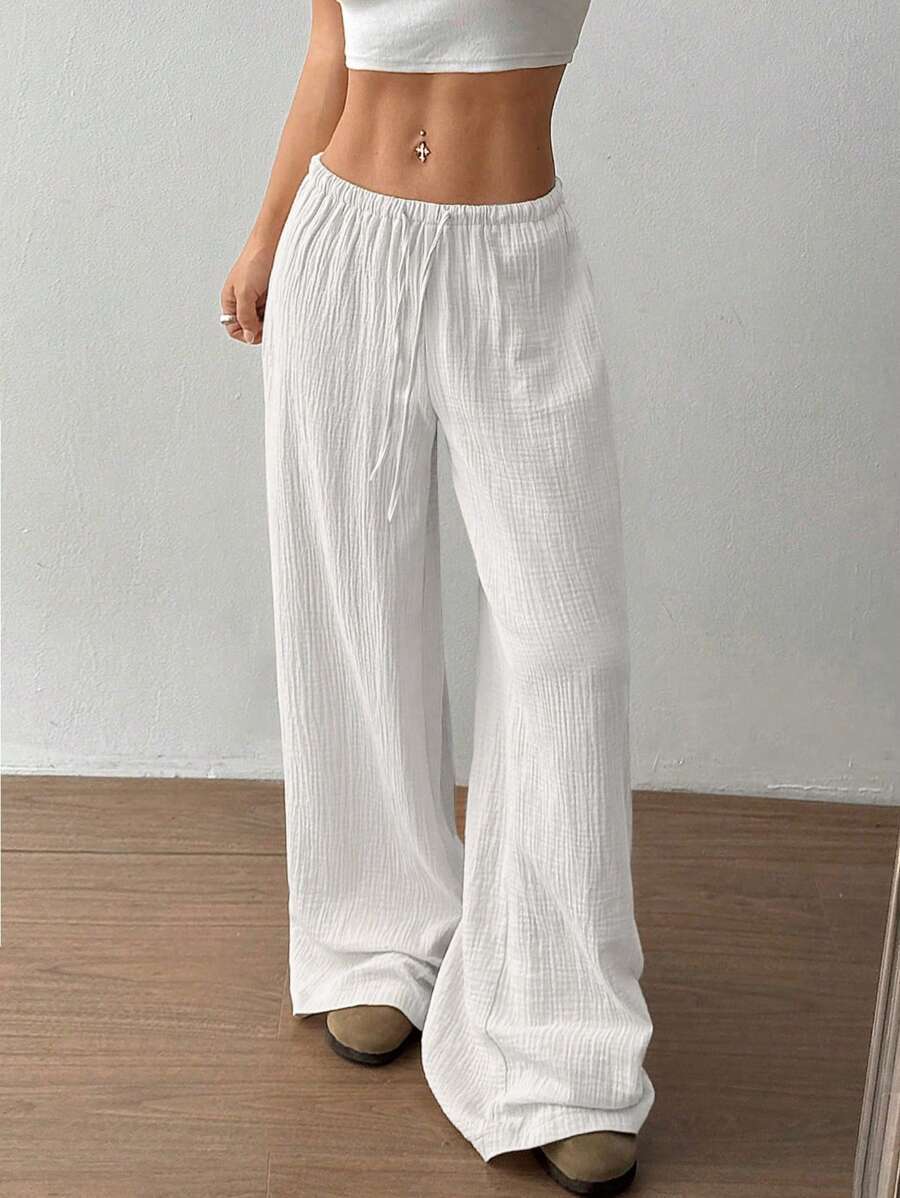Svenja | Damen Weite Hose Elastischer Bund Kordelzug - Light Pink - Image 7