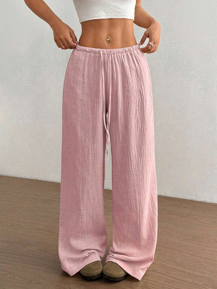 Svenja | Damen Weite Hose Elastischer Bund Kordelzug - Light Pink - Image 8