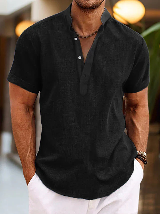 Pablo | Herren hemd Kurzarm Henley Stehkragen Sommer
