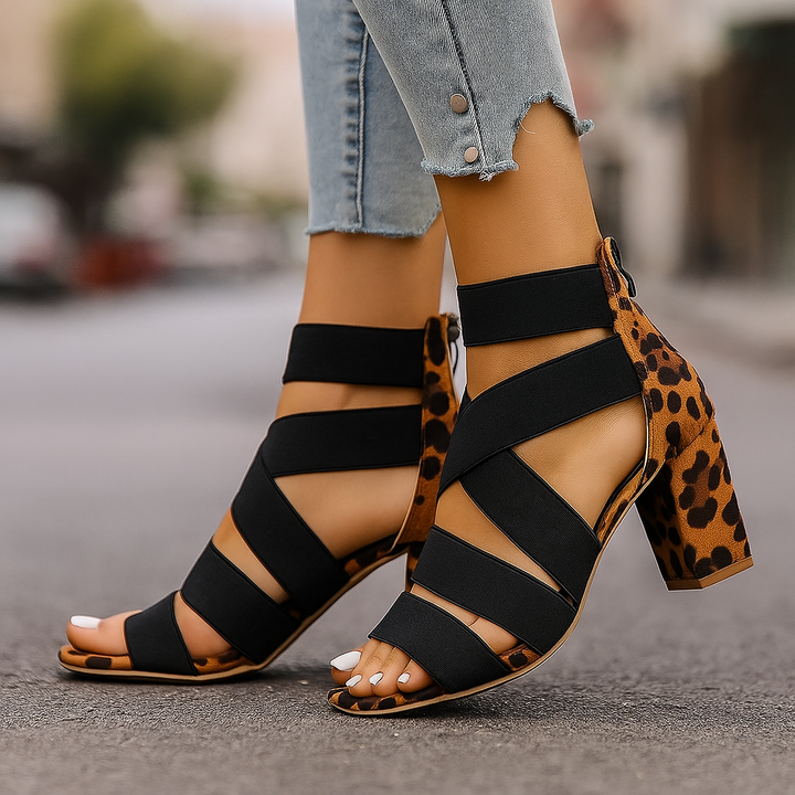 Tabitha | Damen Riemchensandalen mit Blockabsatz Leopardenmuster - Image 5